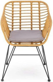 Scaun de gradina K541, gri/stejar, stofa/ratan sintetic, 55x58x77 cm