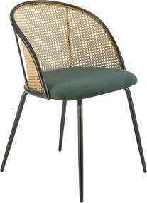 Scaun K508, verde inchis/negru, stofa catifelata/rattan sintetic, 54x5