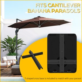 Outsunny Bază pentru Umbrelă din Plastic cu Consolă cu 2 Roți și Mâner, 80x60x19 cm, Negru | Aosom Romania