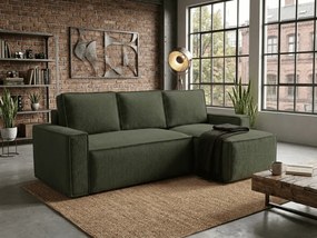 Canapea extensibila de colt SMART BOUCLE, verde inchis, reversibila, 232x143 cm