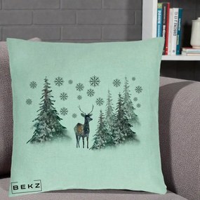 Perna Decorativa Ren in Padure Inzapezita, 40x40 cm, Verde Menta, Husa Detasabila, Perna Inclusa, BEKZ®