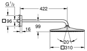 GROHE 26564000 - Set cu cap de duș RAINSHOWER MONO 310 CUBE 422 mm crom
