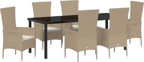 vidaXL Set de masă pentru grădină cu pernă 7 pcs Bej poliratan