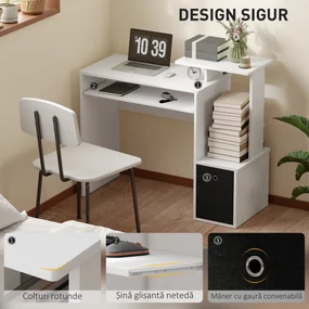 HOMCOM Birou modern pentru PC, birou pentru computer cu raft pentru tastatura, raft si spatiu de depozitare din material, 100x40x86.6cm, alb si negru