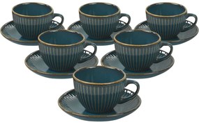 Set de 6 cești din ceramică cu farfurioare Linea210 ml, petrol