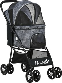 PawHut Cărucior pentru Animale cu Coș, Pernă și 2 Lese, 81x48x99 cm, Gri | Aosom Romania