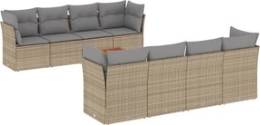 vidaXL Set canapele de grădină, 9 piese, cu perne, bej, poliratan
