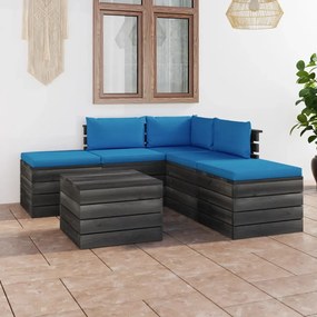 Set mobilier gradina paleti cu perne 6 piese lemn masiv de pin Albastru deschis, 6