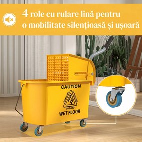 HOMCOM Găleată de spălat pardoseli 20L cu mop, storcător, roți și mâner Galben | Aosom Romania