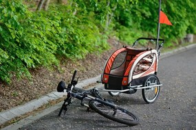 Remorcă pentru biciclete cu 2 locuri cu amortizor + JOGGER roșu