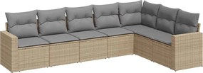 vidaXL Set canapele de grădină, 7 piese, cu perne, bej, poliratan