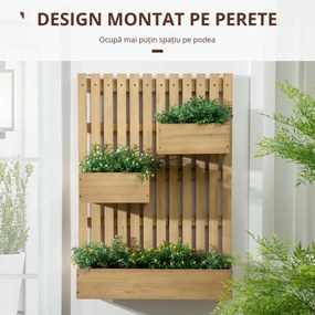 Jardiniera pentru exterior din lemn cu 3 ghivece detasabile, jardiniera verticala cu orificii de scurgere, 60x16x80cm | AOSOM RO