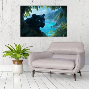 Tablou - Pantera neagră în junglă (90x60 cm)