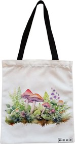 Sacosa de Panza pentru Cumparaturi, Geanta Tote, Colorful Mushrooms 11, Cu fermoar, 38x34.5 cm, Alba, BEKZ®