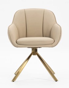 HR2055 BAZĂ STEA Scaun Crem din Piele Ecologica cu Bază Aurie