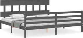 vidaXL Cadru pat cu tăblie 200x200 cm, gri, lemn masiv
