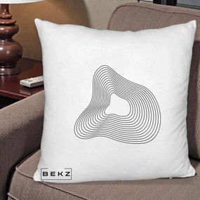 Perna Decorativa Abstract Linii Organice, 40x40 cm, Alb Pufos, Husa Detasabila, Perna Inclusa, BEKZ®