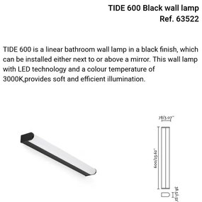 Aplica de perete / oglinda baie IP44 TIDE 600, negru