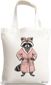 Sacosa de Panza pentru Cumparaturi, Geanta Tote, model The cozy bandit 38 x 34.5 cm, Alba, BEKZ®