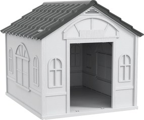 PawHut Cușcă pentru Câini cu Acoperiș Înclinat și Ușă 84.2x98.2x82 cm Gri | Aosom Romania