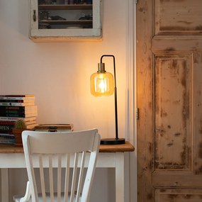 Lampă de masă de design neagră cu alamă și sticlă ambră - Zuzanna