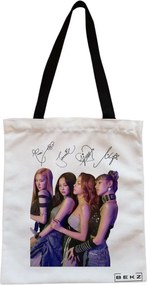 Sacosa de Panza pentru Cumparaturi, Geanta Tote, model Blackpink 9 cu semnaturii, Cu fermoar, 38x34.5 cm, Alba, BEKZ®