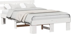 vidaXL Cadru de pat cu headboard Alb 120 x 200 cm Lemn de pin masiv