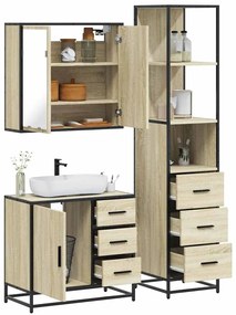 vidaXL Set mobilier de baie, 3 piese, stejar sonoma, lemn prelucrat