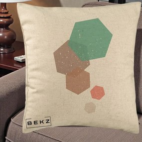 Perna Decorativa Geometric Hexagoane Pastel, 40x40 cm, Bej, Husa Detasabila, Perna Inclusa, BEKZ®