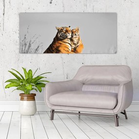 Tablou - Tigroaica cu pui, versiunea alb-negru (120x50 cm)