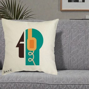 Perna Personalizata Retro Casti Muzicale, 40x40 cm, Ecru, Husa Detasabila, Perna Inclusa, BEKZ®