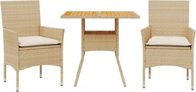 vidaXL Set mobilier grădină cu perne 3 piese bej poliratan/lemn acacia