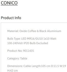 Veioza design decorativ CONICO coffee, NVL-9011435