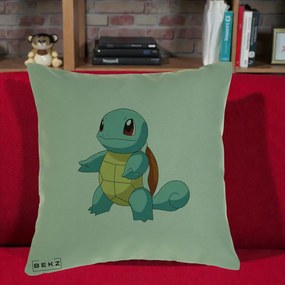 Perna Personalizata Squirtle Pokemon, 40x40 cm, Verde, Husa Detasabila, Perna Inclusa, BEKZ®