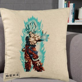 Perna Personalizata Dragon Ball Goku Ultra Instinct Blue, 40x40 cm, Bej, Husa Detasabila, Perna Inclusa, BEKZ®