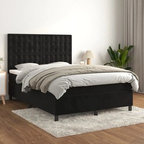 3143261 vidaXL Pat box spring cu saltea, negru, 140x190 cm, catifea