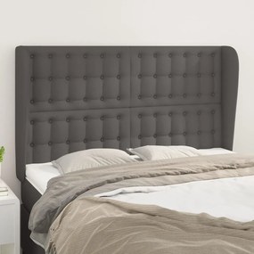 vidaXL Tăblie de pat cu aripioare gri 147x23x118/128 cm piele eco