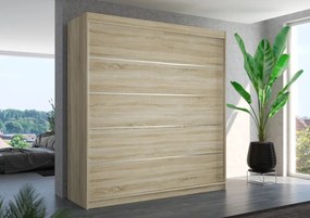 Dulap cu usi glisante Esteva 200x215 cm, 11 Rafturi + Bara pentru Umerase, ADRK Furniture (Culoare: Negru / Alb)