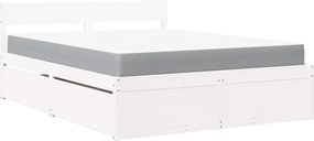 vidaXL Pat cu sertare și saltea, alb, 140x200 cm, lemn masiv pin