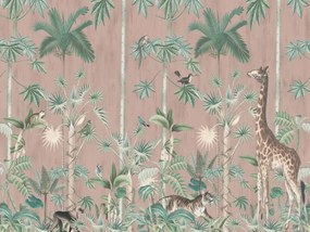 Fototapet, Giraffe's Stroll, Pink, Rebel Walls
