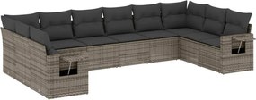 vidaXL Set mobilier de grădină cu perne, 10 piese, gri, poliratan