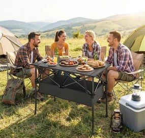 Masă de Picnic Pliabilă și Portabilă Outsunny cu Plasă de Depozitare și Geantă pentru Transport, pentru Camping și Exterior, Negru | Aosom Romania