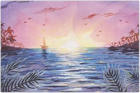 Tablou - Apus de soare deasupra apei, aquarelă (90x60 cm)