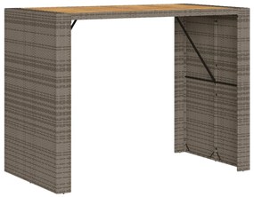 368699 vidaXL Masă bar grădină, blat lemn acacia, gri 145x80x110 cm poliratan