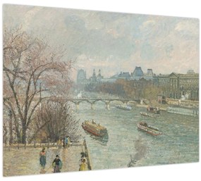 Tablou pe sticlă - Camille Pissarro, The Louvre, Afternoon, Rainy Weather, reproducere (70x50 cm)
