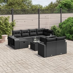 3266245 vidaXL Set canapele de grădină cu perne, 11 piese, negru, poliratan