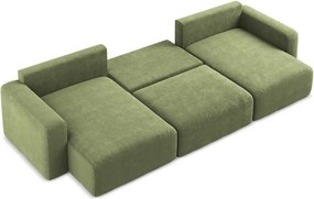 Colțar verde extensibil/cu spațiu de depozitare cu tapițerie din chenille (în formă de "U") Kona – Makamii