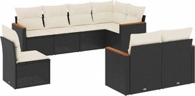 vidaXL Set mobilier de grădină cu perne, 8 piese, negru, poliratan