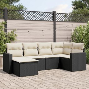 3251593 vidaXL Set mobilier de grădină cu perne, 6 piese, negru, poliratan