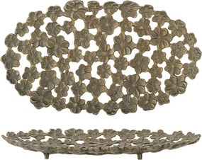 Tavă decorativă aurie din metal, cu model floral, „Micha", 43,5 x 25 x 4,5 cm